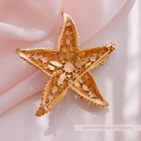 FLORENZA Брошь "Морская звезда: аметист-изумруд"