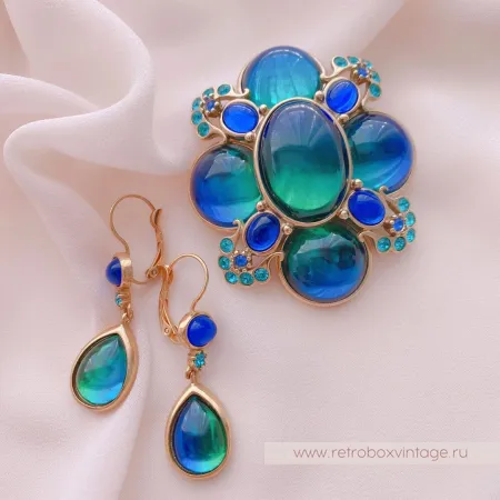 JOAN RIVERS Комплект «Магия цвета: брошь и серьги-капельки»