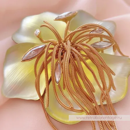 ALEXIS BITTAR Брошь «Орхидея Офелия: лимонно-желтая» с цепочками