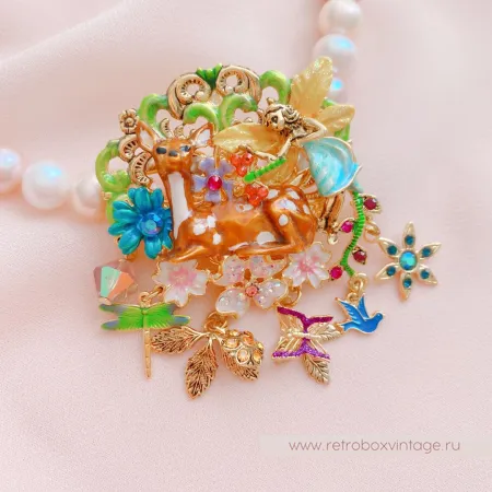 KIRKS FOLLY Брошь-кулон «Лесная фея и олененок»