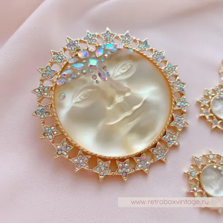 KIRKS FOLLY Брошь и серьги «Золотистая императрица-луна»