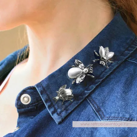 SWEET ROMANCE Трио брошей «Жемчужные пчелки в серебре»