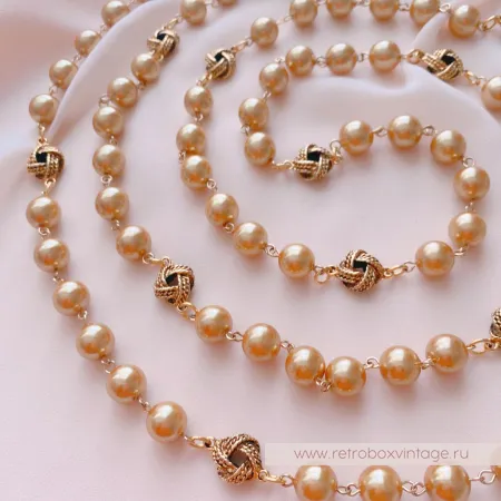 JOAN RIVERS Ожерелье-сотуар "Жемчужные узелки в стиле Шанель: карамельное золото"