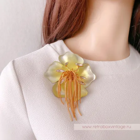 ALEXIS BITTAR Брошь «Орхидея Офелия: лимонно-желтая» с цепочками