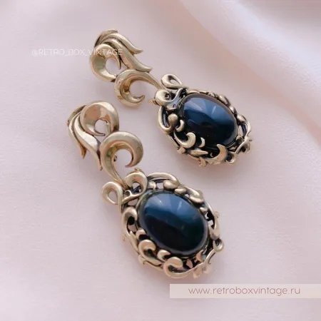 FIORE DI FIRENZE Серьги «Черный феникс» с соколиным глазом