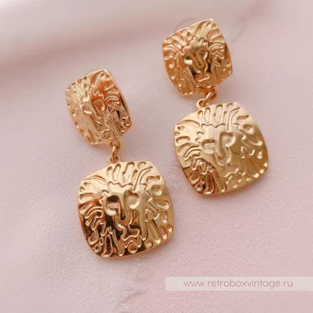 ANNE KLEIN Серьги «Золотые львы квадрат»