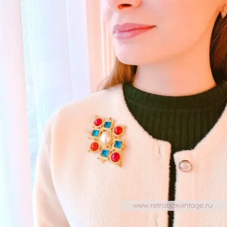 BEN AMUN Брошь "Византия" с цветными кабошонами и жемчугом