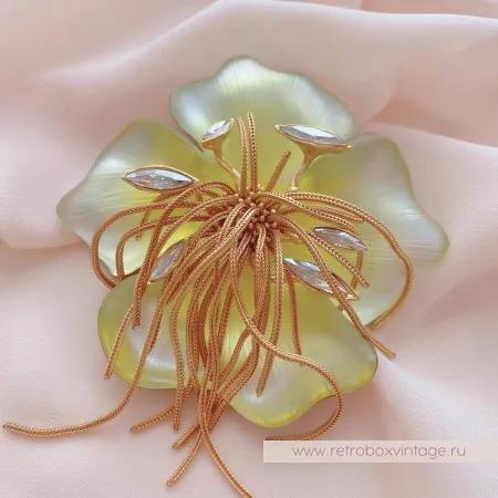 ALEXIS BITTAR Брошь «Орхидея Офелия: лимонно-желтая» с цепочками