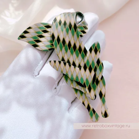 LEA STEIN Брошь «Лиса арлекин: хвойный лес» черные глазки