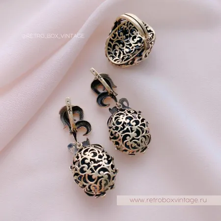 FIORE DI FIRENZE Серьги «Черный феникс» с соколиным глазом