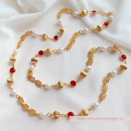 Ожерелье «Рубиния: нить безелей с жемчугом» NO NAME 