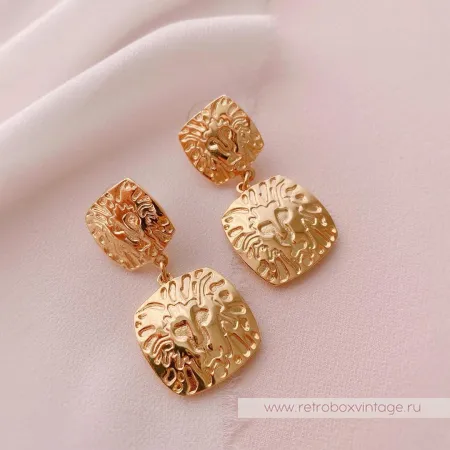 ANNE KLEIN Серьги «Золотые львы квадрат»