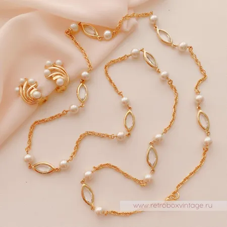 TRIFARI Комплект «Жемчужный: ожерелье и клипсы»