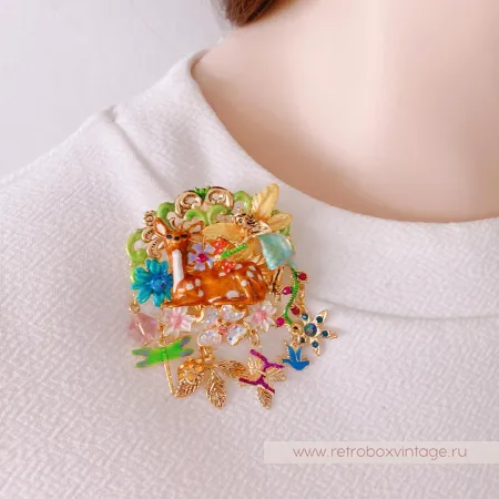 KIRKS FOLLY Брошь-кулон «Лесная фея и олененок»