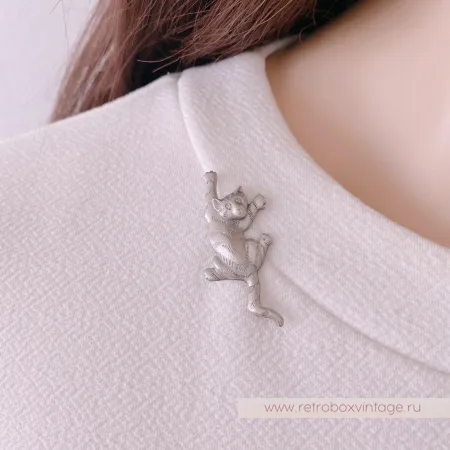 JJ / JONET JEWELRY Брошь-пин «Озорной котик: серебро»