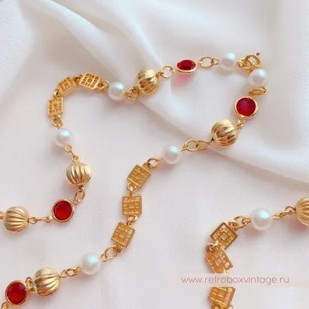 Ожерелье «Рубиния: нить безелей с жемчугом» NO NAME 