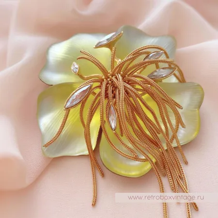 ALEXIS BITTAR Брошь «Орхидея Офелия: лимонно-желтая» с цепочками