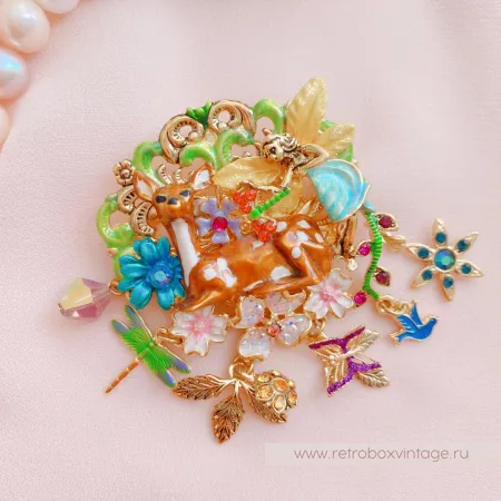 KIRKS FOLLY Брошь-кулон «Лесная фея и олененок»