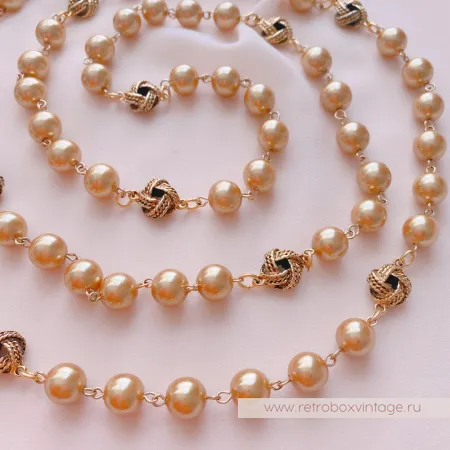 JOAN RIVERS Ожерелье-сотуар "Жемчужные узелки в стиле Шанель: карамельное золото"