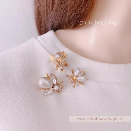 SWEET ROMANCE Трио брошей «Жемчужные пчелки в золоте» (3 шт)