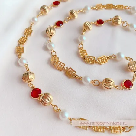 Ожерелье «Рубиния: нить безелей с жемчугом» NO NAME 