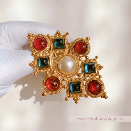 BEN AMUN Брошь "Византия" с цветными кабошонами и жемчугом