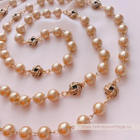 JOAN RIVERS Ожерелье-сотуар "Жемчужные узелки в стиле Шанель: карамельное золото"