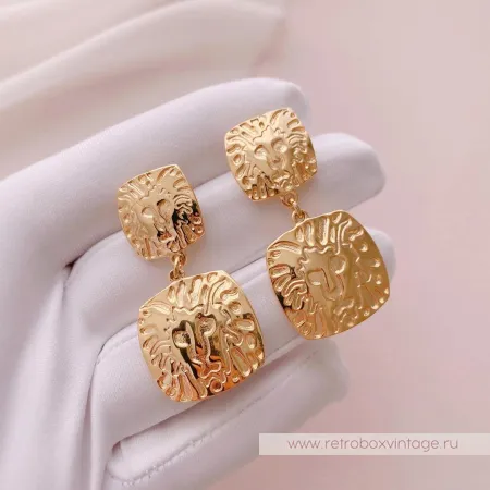 ANNE KLEIN Серьги «Золотые львы квадрат»