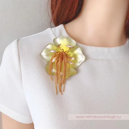 ALEXIS BITTAR Брошь «Орхидея Офелия: лимонно-желтая» с цепочками