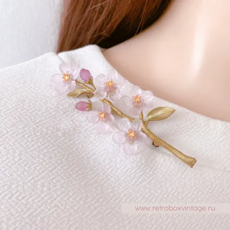 MICHAEL MICHAUD Брошь «Нежная весна: веточка цветущего персика»