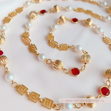 Ожерелье «Рубиния: нить безелей с жемчугом» NO NAME 