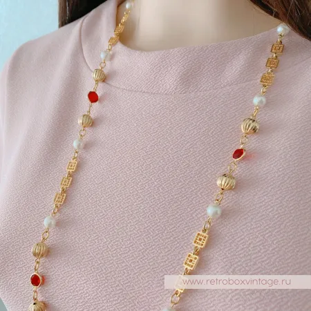 Ожерелье «Рубиния: нить безелей с жемчугом» NO NAME 