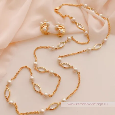 TRIFARI Комплект «Жемчужный: ожерелье и клипсы»