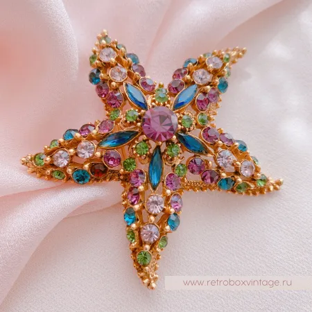 FLORENZA Брошь "Морская звезда: аметист-изумруд"