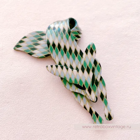 LEA STEIN Брошь «Лиса арлекин: хвойный лес» черные глазки