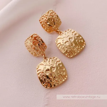 ANNE KLEIN Серьги «Золотые львы квадрат»