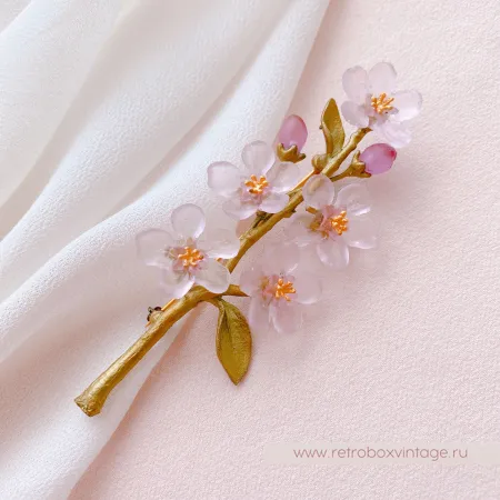 MICHAEL MICHAUD Брошь «Нежная весна: веточка цветущего персика»