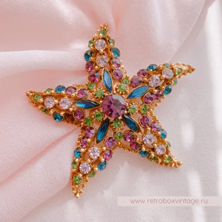 FLORENZA Брошь "Морская звезда: аметист-изумруд"