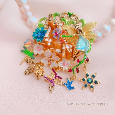 KIRKS FOLLY Брошь-кулон «Лесная фея и олененок»