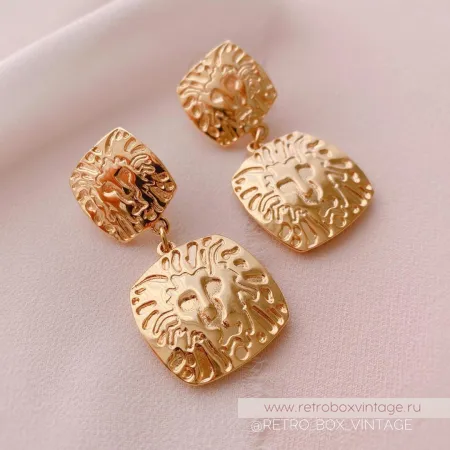 ANNE KLEIN Серьги «Золотые львы квадрат»
