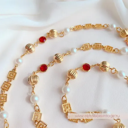 Ожерелье «Рубиния: нить безелей с жемчугом» NO NAME 