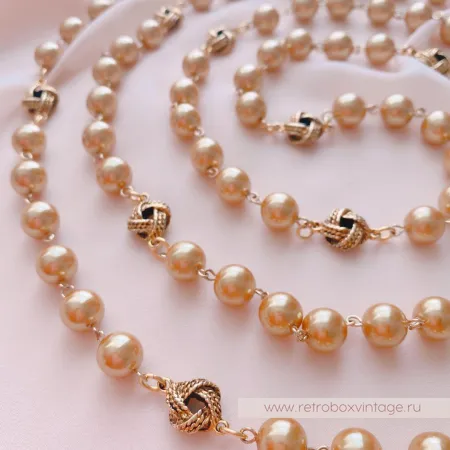 JOAN RIVERS Ожерелье-сотуар "Жемчужные узелки в стиле Шанель: карамельное золото"