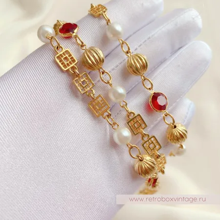 Ожерелье «Рубиния: нить безелей с жемчугом» NO NAME 