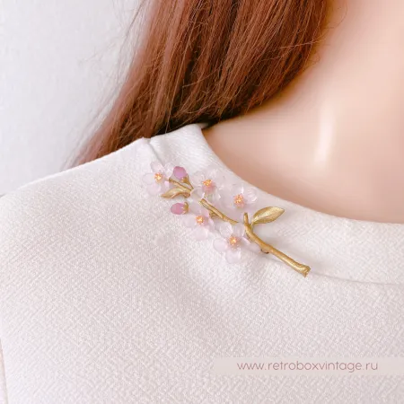 MICHAEL MICHAUD Брошь «Нежная весна: веточка цветущего персика»