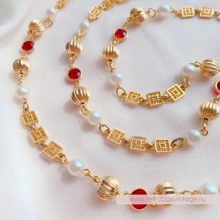 Ожерелье «Рубиния: нить безелей с жемчугом» NO NAME 