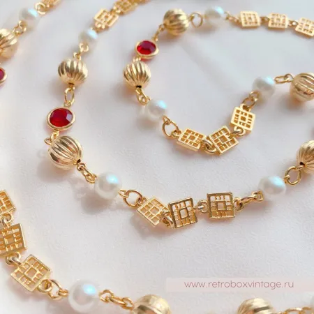 Ожерелье «Рубиния: нить безелей с жемчугом» NO NAME 