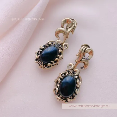 FIORE DI FIRENZE Серьги «Черный феникс» с соколиным глазом