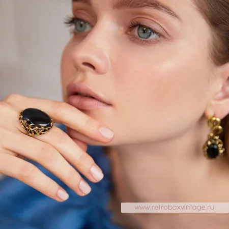 FIORE DI FIRENZE Серьги «Черный феникс» с соколиным глазом