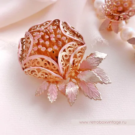 VENDOME Брошь и клипсы «Розовые ажурные хризантемы»