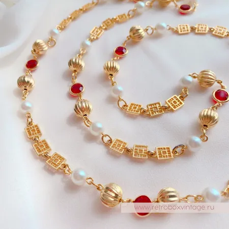 Ожерелье «Рубиния: нить безелей с жемчугом» NO NAME 